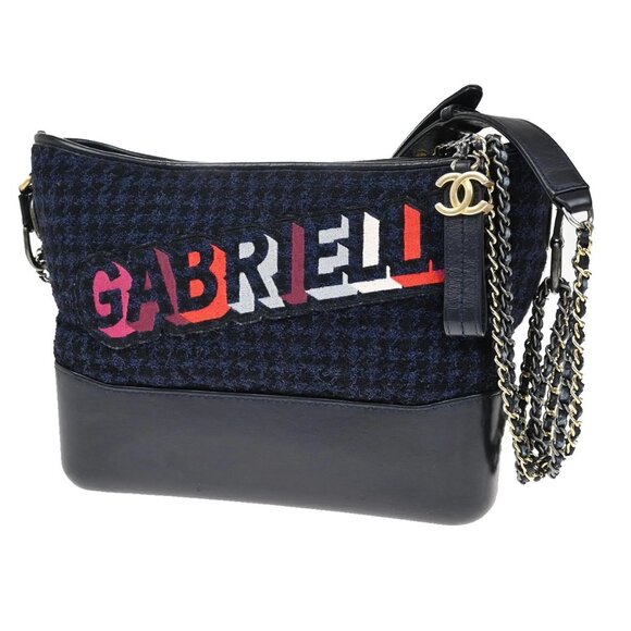 CHANEL CC Logo Gabrielle Chain Shoulder Bag Tweed Leather Blue Italy 667RL408 - Picture 1 of 16